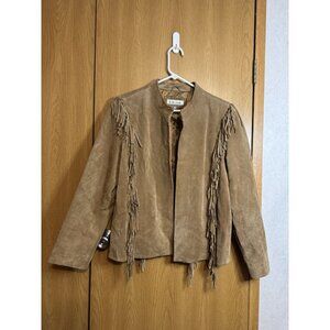 VINTAGE Womens Leather Suede Fringe Blazer Jacket Southwestern Native Cowboy L